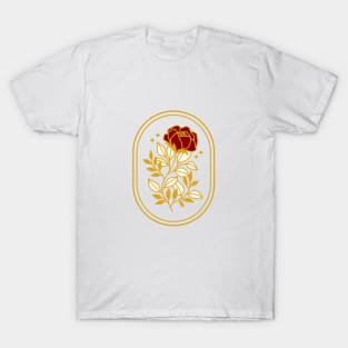 Vintage Rose Flower with Gold Yellow Lineart T-Shirt
